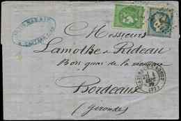 Let AFFRANCHISSEMENTS DE SEPTEMBRE 1871 - N°37 Et 42B, Obl. GC 772 S. LAC, Càd T17 CASTRES S L'AGOUT 1/9/71, 1er JOUR Du - 1849-1876: Période Classique