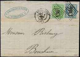 Let AFFRANCHISSEMENTS DE SEPTEMBRE 1871 - N°37 Et 42B, Obl. GC 1364 S. LAC, Càd T17 DUNKERQUE 7/9/71, TB - 1849-1876: Klassik