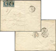 Let POSTE MARITIME - N°10 PAIRE Obl. PC 687 S. Env., Càd ALGER BATEAU A VAPEUR 25/7/53, Passage CETTE 27/7, Arr. PARIS 3 - Schiffspost