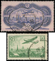 POSTE AERIENNE - 14/15 50f. Vert-jaune Et 50f. Burelé, Obl., TB - 1927-1959 Neufs