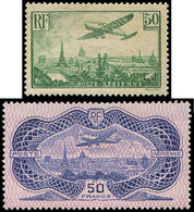 * POSTE AERIENNE - 14/15 50f. Vert-jaune Et 50f. Burelé, TB - 1927-1959 Neufs