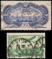 POSTE AERIENNE - 14/15 50f. Vert-jaune Et 50f. Burelé, Obl., TB - 1927-1959 Ungebraucht