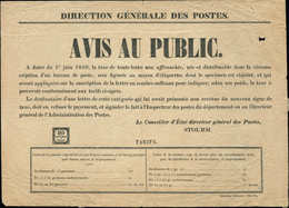 Let TAXE - Affiche AVIS AU PUBLIC Pour La Taxation Des Lettres Non Affranchies Avec  Carré à 10c. à Compter Du 1/6/1859, - 1859-1959 Lettres & Documents