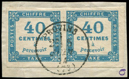 TAXE - 7   40c. Bleu, PAIRE Obl. Càd T16 PROVINS 5/6/74 Sur Petit Fragment, TTB/Superbe - 1859-1959 Lettres & Documents