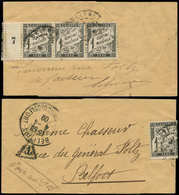 Let TAXE - 10   1c. Noir, BANDE De 4 Interp. Mill.7, Un T. Retourné Au Recto, Obl. Càd BELFORT 4/4/09 Sur Bande, TB - 1859-1959 Lettres & Documents