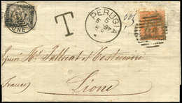 Let TAXE - 15  10c. Noir, Obl. LYON 7/5/87 Sur LAC Affr. Italie N°35 Obl. PERUGIA, TB - 1859-1959 Briefe & Dokumente