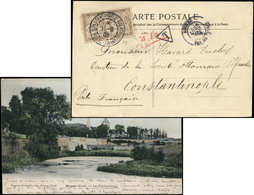 Let TAXE - 29  10c. Brun, PAIRE Obl. Càd CONSTANTINOPLE-GALATA 1/9/05 S. CP, Càd Auchel 28/8, R Et Superbe - 1859-1959 Lettres & Documents