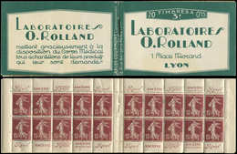 CARNETS (N°Cérès Jusqu'en1964) - 28   Semeuse Camée, 15c. Brun-lilas, N°189, T I, Laboratoires ROLLAND, TB - Sonstige & Ohne Zuordnung