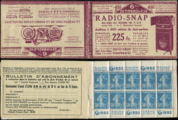 CARNETS (N°Cérès Jusqu'en1964) - 53   Semeuse Camée, 30c. Bleu, N°192A, T IIB, S. 102-N, RADIO-SNAP/MOTO, TTB - Autres & Non Classés