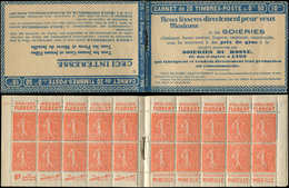 CARNETS (N°Cérès Jusqu'en1964) - 99   Semeuse Lignée, 50c. Rouge, N°199B, T IIB, S. 156 O-B, SOIERIES, Légers Décalques - Sonstige & Ohne Zuordnung