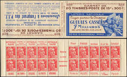 CARNETS (N°Cérès Jusqu'en1964) - 252  Gandon, 15f. Rouge, N°813A, T II, S.2, GUEULES CASSEES, Superbe - Autres & Non Classés