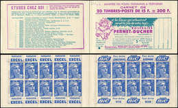 CARNETS (N°Cérès Jusqu'en1964) - 255  Gandon, 15f. Bleu, N°886A, T II, S. 10, PERNET-DUCHER 196 GP/EU Broch. 84661, Supe - Autres & Non Classés