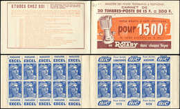 CARNETS (N°Cérès Jusqu'en1964) - 267  Gandon, 15f. Bleu, N°886, T I, S. 11, ROTARY, Fraîcheur Postale, Superbe - Autres & Non Classés