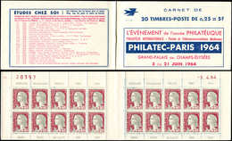 CARNETS (N°Cérès Jusqu'en1964) - 372  Marianne De Decaris, 0,25 Gris Et Grenat, N°1263, T I, S. 6-64, PHILATEC-PARIS 196 - Autres & Non Classés