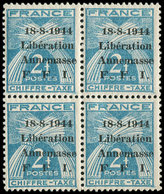 ** TIMBRES DE LIBERATION - ANNEMASSE 17 : 2f. Bleu-vert, BLOC De 4, TB - Libération