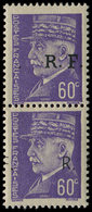 ** TIMBRES DE LIBERATION - BORDEAUX 1 : 60c. Violet, PAIRE T II Tenant à T I Lui Même Surch. à Cheval, TB - Libération