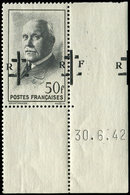 ** TIMBRES DE LIBERATION - LA CHARITE SUR LOIRE 24 : 50f. Noir, Surcharge A CHEVAL, Cdf Daté 30/6/42, Pli De Gomme, Aspe - Libération