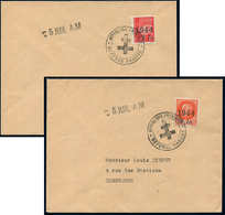 Let TIMBRES DE LIBERATION - CHERBOURG DEFENSE PASSIVE 1/2 : 1f. Rouge Et 2f. Orange, Obl. Sur 2 Env., TB - Libération