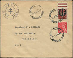 Let TIMBRES DE LIBERATION - CHOLET 15 : 1f20 Brun-rouge Et Poste N°412 Obl. 31/8/44 Sur Env., TB - Befreiung