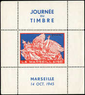 (*) TIMBRES DE LIBERATION - MARSEILLE 73 : Feuillet J. Du T. 1945, Fond Bleu, TB - Libération