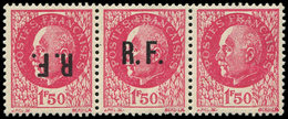 ** TIMBRES DE LIBERATION - POITIERS 59 : 1f50 Rose NON EMIS, BANDE De 3, Un Ex. Sans Surch., Un Ex. Surch. Renversée, L' - Libération