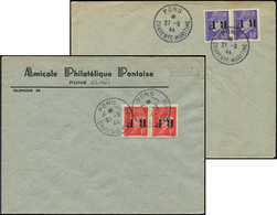 Let TIMBRES DE LIBERATION - PONS 1 Et 4 : 60c. Violet Et 1f. Rouge Surch. RENVERSEE, En PAIRE Obl. Sur 2 Env., TB - Befreiung