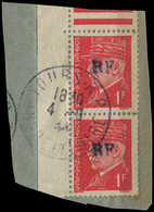 TIMBRES DE LIBERATION - TOURS GARE 4 : 1f. Rouge, PAIRE Verticale Obl. Càd TOURS 4/10/44 S. Fragt, TB, Signé Mayer - Libération