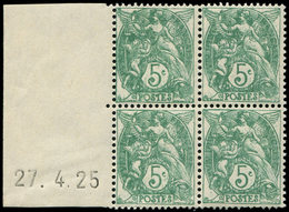 ** VARIETES - 111   Blanc,  5c. Vert-jaune, BLOC De 4 Bdf Gauche Daté 27/4/25, Impression RECTO-VERSO Partielle, TB - Neufs