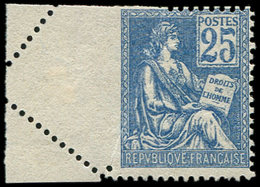 ** VARIETES - 114   Mouchon, 25c. Bleu, PIQUAGE OBLIQUE, Bdf, TB - Ungebraucht