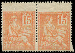 * VARIETES - 117   Mouchon, 15c. Orange, PAIRE Avec Timbres PLUS GRANDS Par Décalage Du Peigne, TB - Ungebraucht