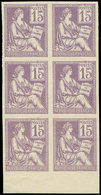 (*) VARIETES - 117   Mouchon, 15c. Violet, BLOC De 6 Bdf, ESSAI De COULEUR, NON DENTELE, TB - Neufs