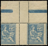 * VARIETES - 118   Mouchon, 25c. Bleu, PIQUAGE à CHEVAL, PAIRE Interp. Bdf Inter-galvano, Un Ex. **, TTB - Neufs