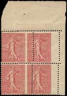 ** VARIETES - 129   Semeuse Lignée, 10c. Rose, PIQUAGE à CHEVAL, BLOC De 4 Cdf, 2 Ex. De G. Froiss., Sinon TB - Ungebraucht