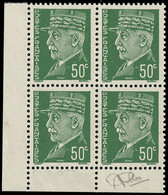 ** VARIETES - 508a  Pétain, 50c. Vert, Intelligence Service, BLOC De 4 Cdf, TB. C - Ungebraucht