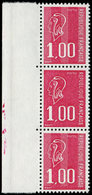 ** VARIETES - 1892   Béquet, 1,00 Rouge, Bande Verticale De 3 Bdf, Un Ex. SANS PHOSPHO, TB - Ungebraucht