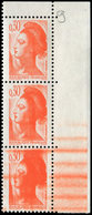 ** VARIETES - 2182   Liberté, 0,30 Orange, BANDE De 3 Cdf, Impression MACULEE, R Et TB - Ungebraucht