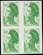 ** VARIETES - 2219   Liberté, 1,60 Vert, NON DENTELE Accidentel De La RGR, BLOC De 4, TB - Neufs