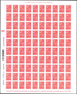 ** VARIETES - 3734   Lamouche, TVP Rouge, ITVF, NON DENTELE Accidentel, FEUILLE De 100, TD 215A, Datée 12/9/05, TB - Neufs