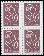 ** VARIETES - 3972a  Lamouche, 2,11 Brun-prune, SANS PHOSPHO, BLOC De 4, TB - Neufs