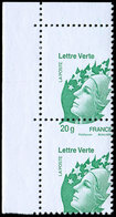 ** VARIETES - 4593   Marianne De Beaujard, 20g. Lettre Verte, PIQUAGE à CHEVAL, PAIRE Cdf, TB - Neufs