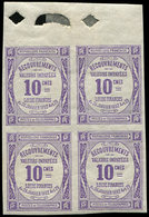 ** VARIETES - Taxe 44a   10c. Violet, NON DENTELE Accidentel, BLOC De 4 Bdf, TB - Ungebraucht