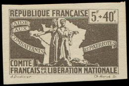 (*) Colonies Générales - Libération 5f. + 40f. Gris Olive, Essai De Couleur NON DENTELE, TB - Autres & Non Classés