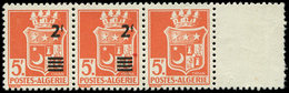 ** ALGERIE 197 : 2f. Sur 5f. Orange, BANDE De 3 Bdf, Un Ex. SANS Surcharge, R Et TB - Lettres & Documents