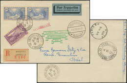 Let ANDORRE 33 PAIRE Et 44 Obl. 29/5/33 S. Carte Rec., Cachet Zeppelin, Càd Friedrichshafen 3/6/33, Arr. PERNAMBUCO Le 6 - Nuovi