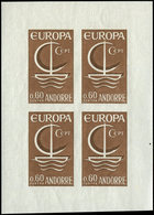 ** ANDORRE 178a : Europa 1966, 60c. Brun, NON DENTELE En Feuillet De 4, TB - Ungebraucht