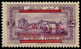 ** GRAND LIBAN 112 : 5p. Violet, Surch. République Libanaise En Dessous De Surch. Arabe, TB - Sonstige & Ohne Zuordnung