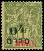 * GUADELOUPE 48j : 04 Sur 1f. Olive, Surcharge RENVERSEE Et Chiffre 4 Droit, R Et TB. Br - Autres & Non Classés