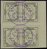 MADAGASCAR Courrier Consulaire Britannique 54 : 4s. Gris-vert, BLOC De 4 Obl., Bdf, TB, Cote Et N° Maury - Sonstige & Ohne Zuordnung