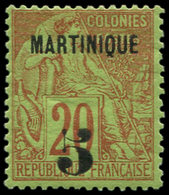 * MARTINIQUE 1A : 5 Sur 20c. Brique Sur Vert, TB, Certif. P. Scheller - Autres & Non Classés