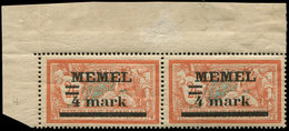 ** MEMEL 31a : 4m. Sur 2f. Orange Et Vert-bleu, T I Et T II Se Tenant, Cdf, TB - Sonstige & Ohne Zuordnung